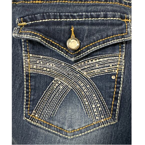 Red Rivet Straight Leg Jeans 18 W Rhinestone Button Envelope Pockets - Picture 3 of 6
